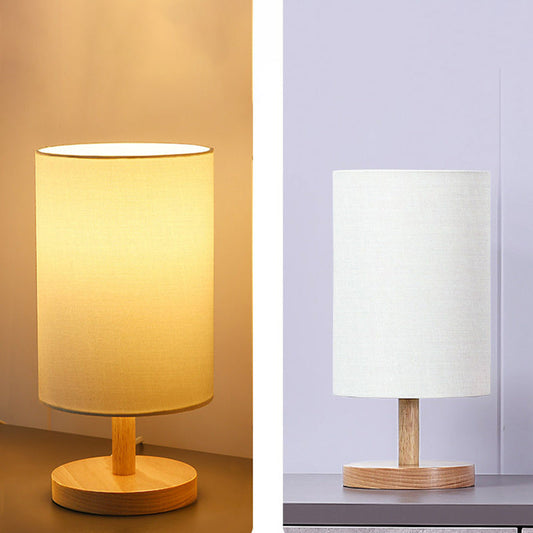 Rynx | Traditional Japanese Cylinder Wood Fabric 1-Light Table Lamp for the Living Room