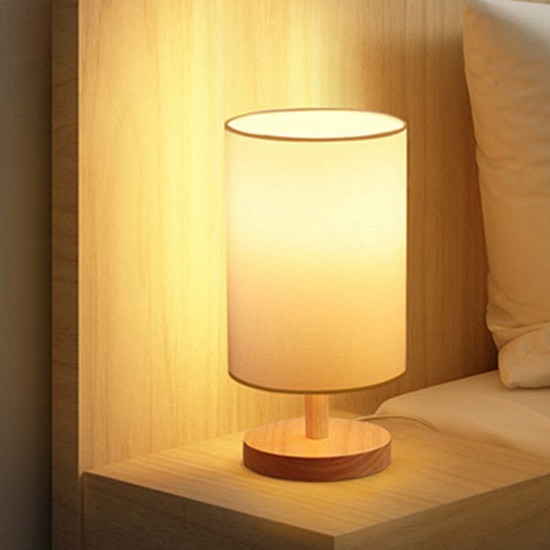Rynx | Traditional Japanese Cylinder Wood Fabric 1-Light Table Lamp for the Living Room