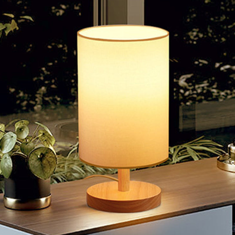 Rynx | Traditional Japanese Cylinder Wood Fabric 1-Light Table Lamp for the Living Room