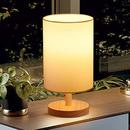 Rynx | Traditional Japanese Cylinder Wood Fabric 1-Light Table Lamp for the Living Room