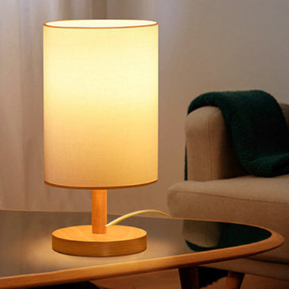 Rynx | Traditional Japanese Cylinder Wood Fabric 1-Light Table Lamp for the Living Room