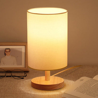 Rynx | Traditional Japanese Cylinder Wood Fabric 1-Light Table Lamp for the Living Room