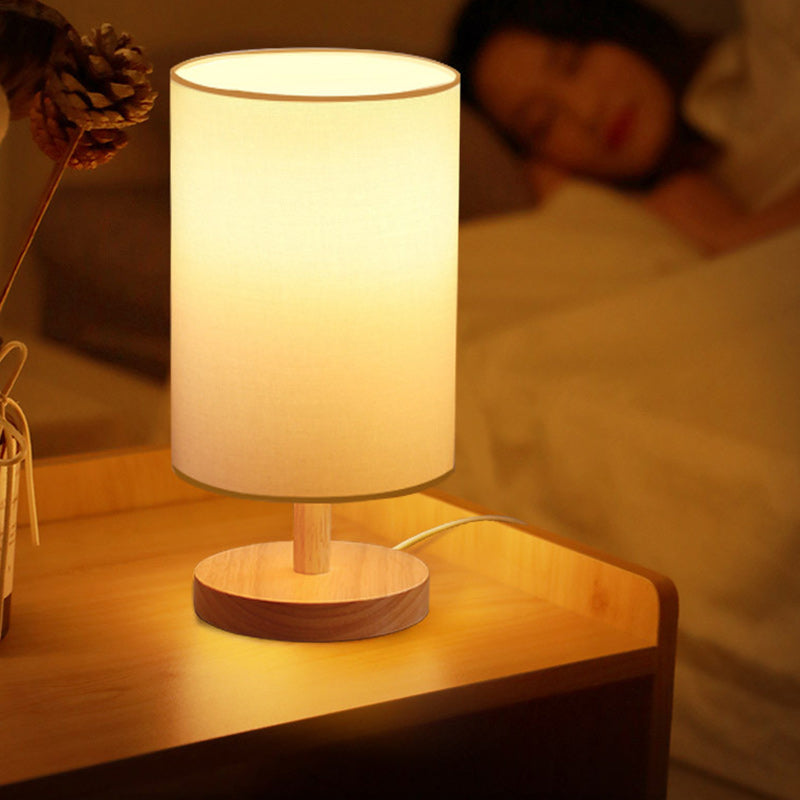 Rynx | Traditional Japanese Cylinder Wood Fabric 1-Light Table Lamp for the Living Room