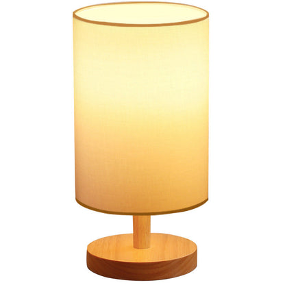 Rynx | Traditional Japanese Cylinder Wood Fabric 1-Light Table Lamp for the Living Room