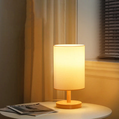 Rynx | Traditional Japanese Cylinder Wood Fabric 1-Light Table Lamp for the Living Room