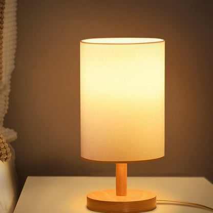 Rynx | Traditional Japanese Cylinder Wood Fabric 1-Light Table Lamp for the Living Room