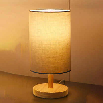 Rynx | Traditional Japanese Cylinder Wood Fabric 1-Light Table Lamp for the Living Room