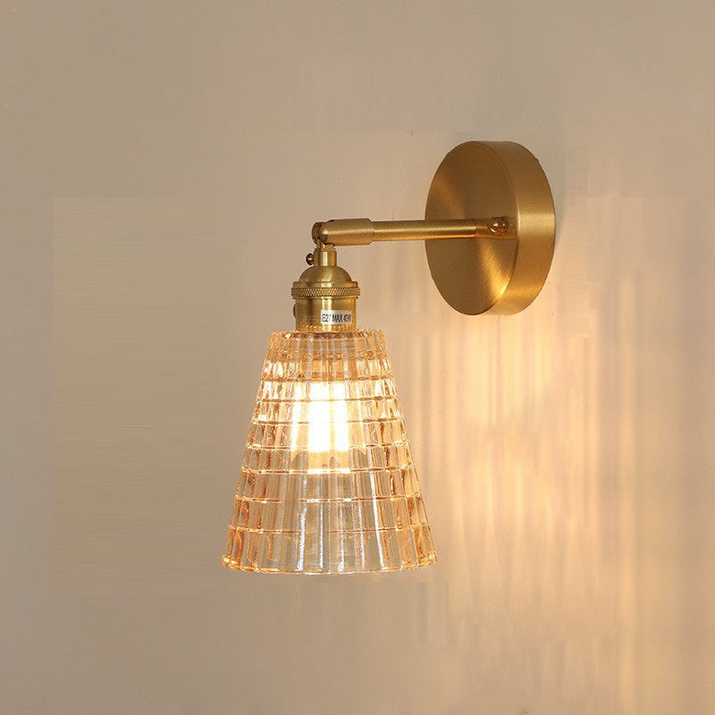 Rynx | Traditional Vintage Carved Grid Cone Flower Glass Iron 1-Light Wall Sconce Lamp for the Living Room