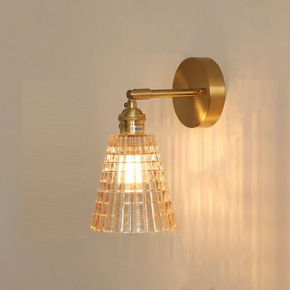 Rynx | Traditional Vintage Carved Grid Cone Flower Glass Iron 1-Light Wall Sconce Lamp for the Living Room