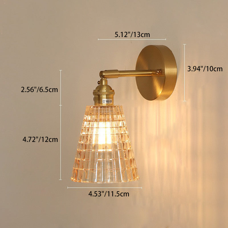 Rynx | Traditional Vintage Carved Grid Cone Flower Glass Iron 1-Light Wall Sconce Lamp for the Living Room
