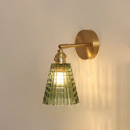 Rynx | Traditional Vintage Carved Grid Cone Flower Glass Iron 1-Light Wall Sconce Lamp for the Living Room