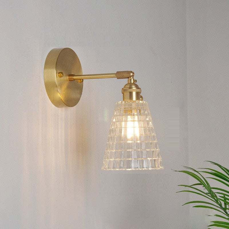 Rynx | Traditional Vintage Carved Grid Cone Flower Glass Iron 1-Light Wall Sconce Lamp for the Living Room