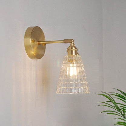 Rynx | Traditional Vintage Carved Grid Cone Flower Glass Iron 1-Light Wall Sconce Lamp for the Living Room