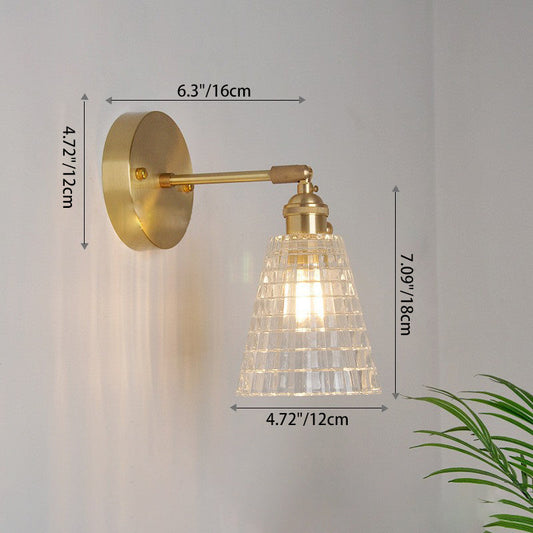 Rynx | Traditional Vintage Carved Grid Cone Flower Glass Iron 1-Light Wall Sconce Lamp for the Living Room