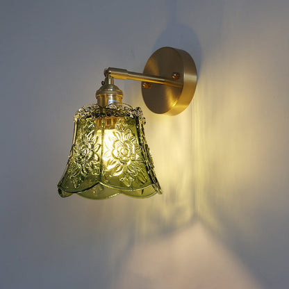 Rynx | Traditional Vintage Carved Grid Cone Flower Glass Iron 1-Light Wall Sconce Lamp for the Living Room