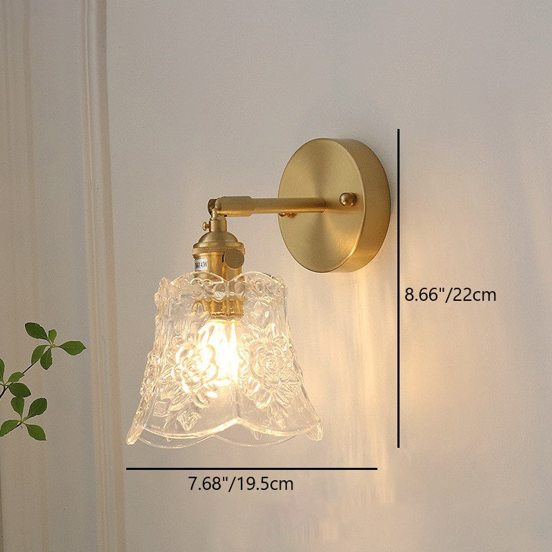 Rynx | Traditional Vintage Carved Grid Cone Flower Glass Iron 1-Light Wall Sconce Lamp for the Living Room