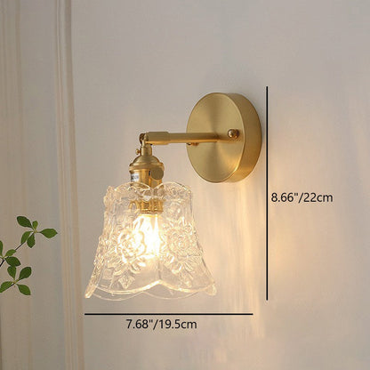Rynx | Traditional Vintage Carved Grid Cone Flower Glass Iron 1-Light Wall Sconce Lamp for the Living Room