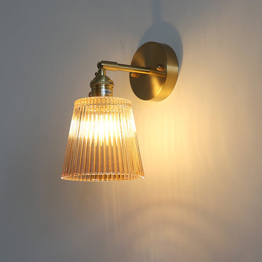 Rynx | Traditional Vintage Round Cone Glass Iron 1-Light Wall Lamp For Living Room Amber color