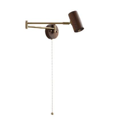 Rynx | Traditional Japanese Cylinder Swing Arm Adjustable Round Wood Iron 1-Light Wall Sconce Lamp for Bedroom