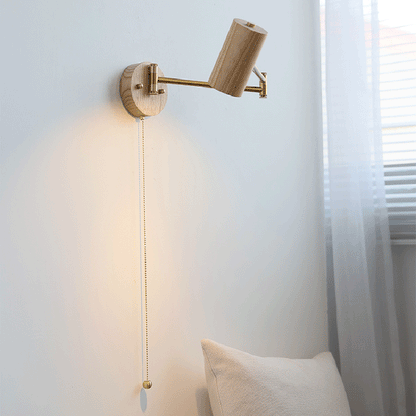 Rynx | Traditional Japanese Cylinder Swing Arm Adjustable Round Wood Iron 1-Light Wall Sconce Lamp for Bedroom