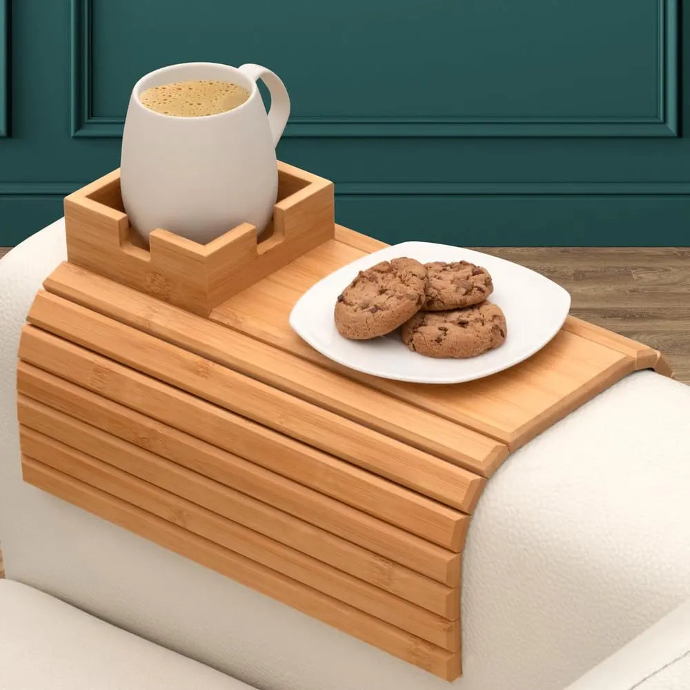 Rynx | Bamboo Armrest Tray – Non-Slip Sofa Holder for Drinks & Snacks