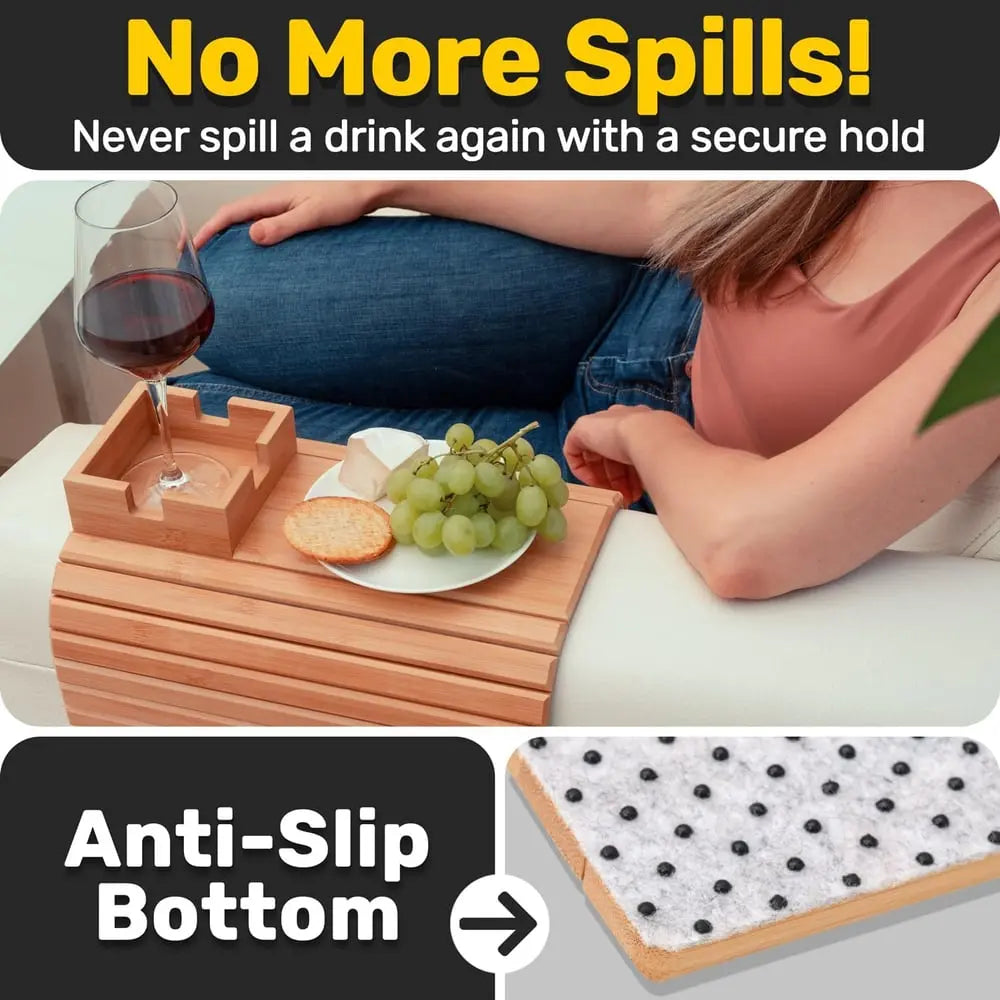 Rynx | Bamboo Armrest Tray – Non-Slip Sofa Holder for Drinks & Snacks