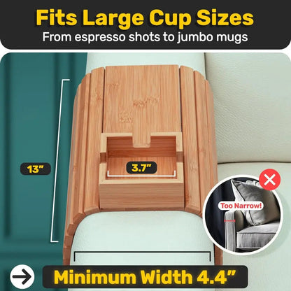 Rynx | Bamboo Armrest Tray – Non-Slip Sofa Holder for Drinks & Snacks