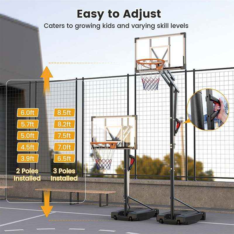 Rynx | Basketball Hoop, 8.5ft Height Adjustable Portable Hoops with Ba