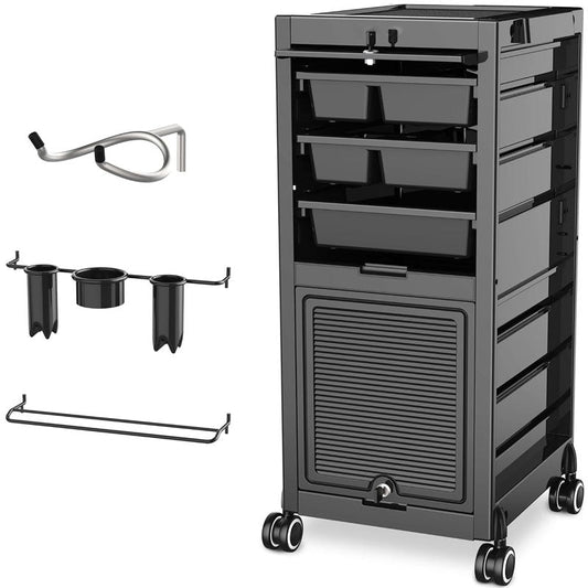 Rynx | Beauty Hairdressing Cart Beauty Salon Cart with 6 Drawers and Tool Holders Rolling Cart with Wheels Lock and Door