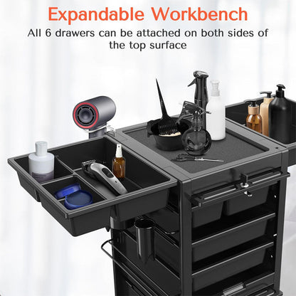 Rynx | Beauty Hairdressing Cart Beauty Salon Cart with 6 Drawers and Tool Holders Rolling Cart with Wheels Lock and Door