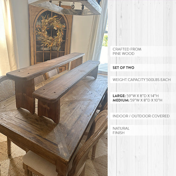 Rynx | Multifunctional farmhouse plant stand wooden bench, set of two