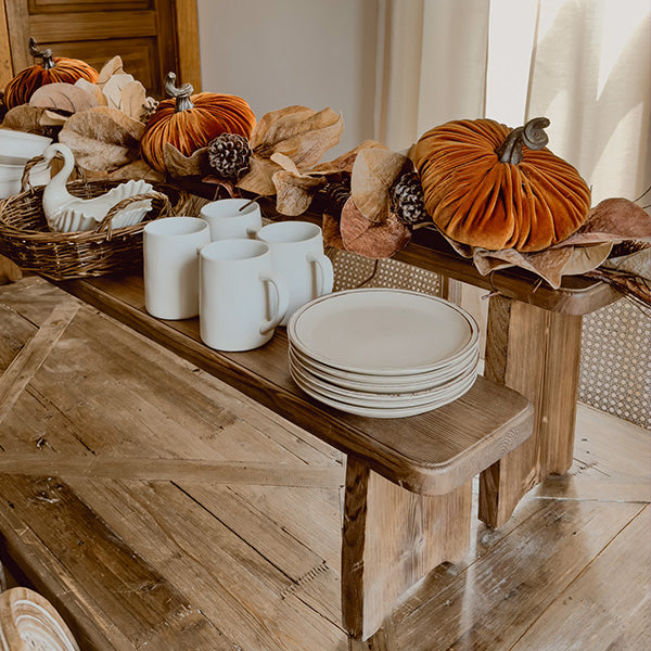 Rynx | Multifunctional farmhouse plant stand wooden bench, set of two