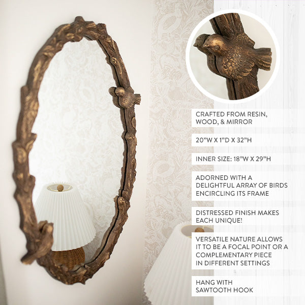 Rynx | 32 Inch Bird Dreams Ornate Oval Mirror