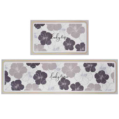 Rynx | Black Gray and White Flowers Kitchen Mat