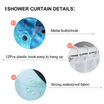 Rynx | Dark Blue Geometric Pattern Shower Curtain, Boho Themed Shower Curtains with Hooks, Bathroom Curtains with Ring, Unique Bathroom Decor, Customized Bathroom Curtains, Extra Long Shower Curtain