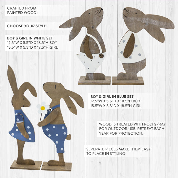 Rynx | Boy & Girl Bunny Easter Decorations, Set of 2, Choose Your Style