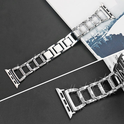 Rynx | Colorful Diamond Stainless Steel Watch Band for Apple Watch Series 10 42mm / 9&8&7 41mm / SE 3&SE 2&6&SE&5&4 40mm / 3&2&1 38mm (Gold)