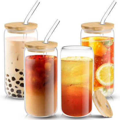 Rynx | Drinking Glass Set/Smoothie 4pcs Bamboo Lid