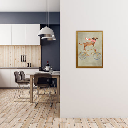 Rynx | Dachshund On Bicycle In Winter Art Print by Coco Deparis