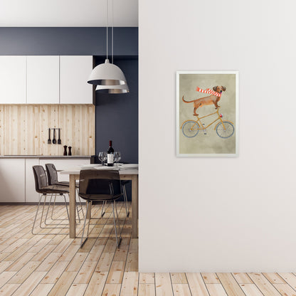 Rynx | Dachshund On Bicycle In Winter Art Print by Coco Deparis