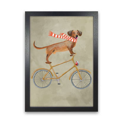 Rynx | Dachshund On Bicycle In Winter Art Print by Coco Deparis