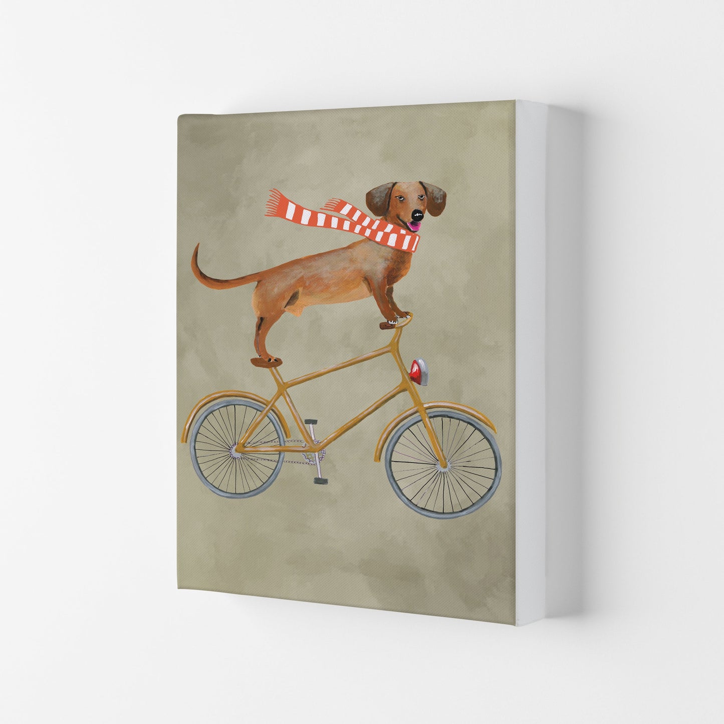 Rynx | Dachshund On Bicycle In Winter Art Print by Coco Deparis