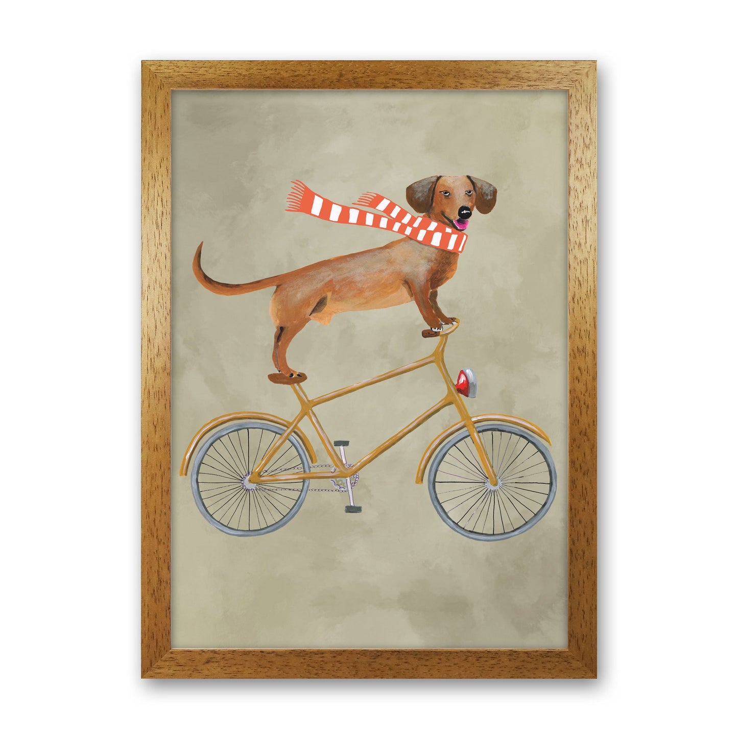 Rynx | Dachshund On Bicycle In Winter Art Print by Coco Deparis
