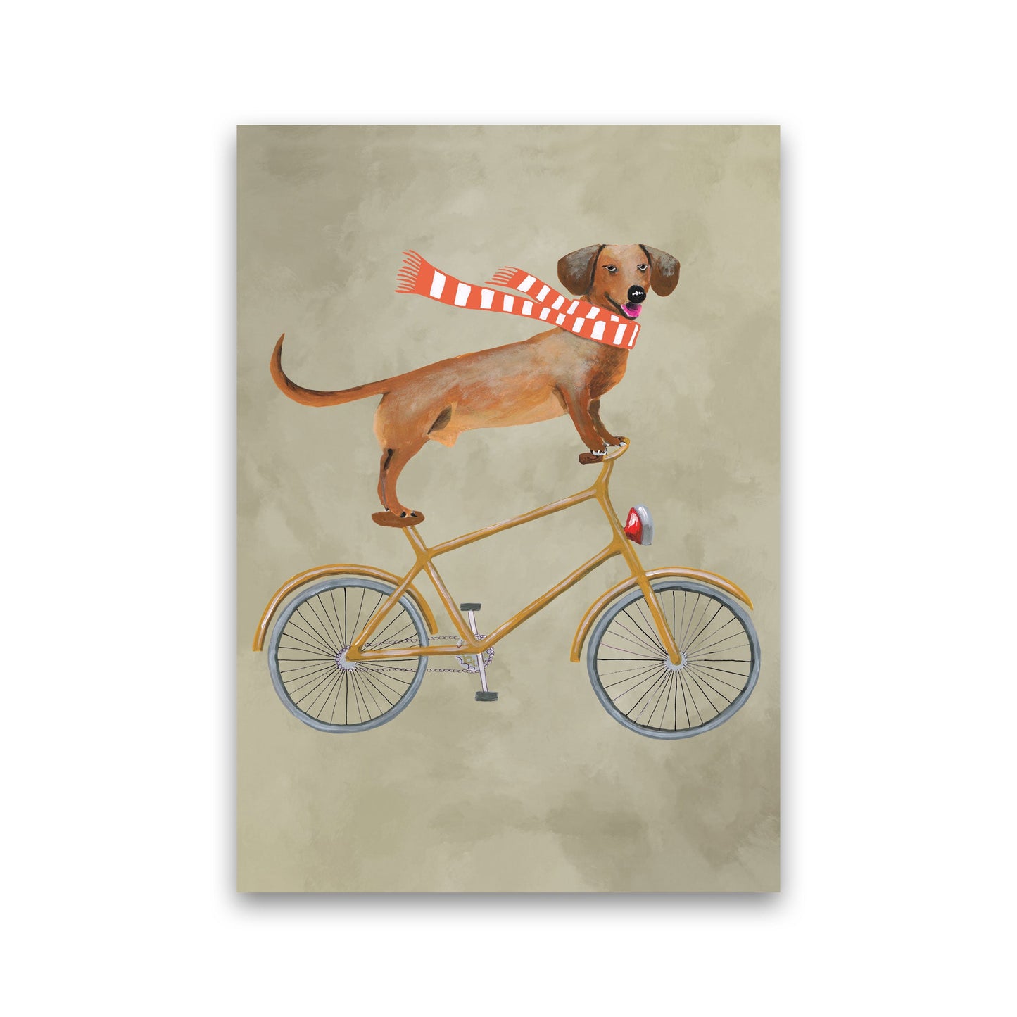 Rynx | Dachshund On Bicycle In Winter Art Print by Coco Deparis