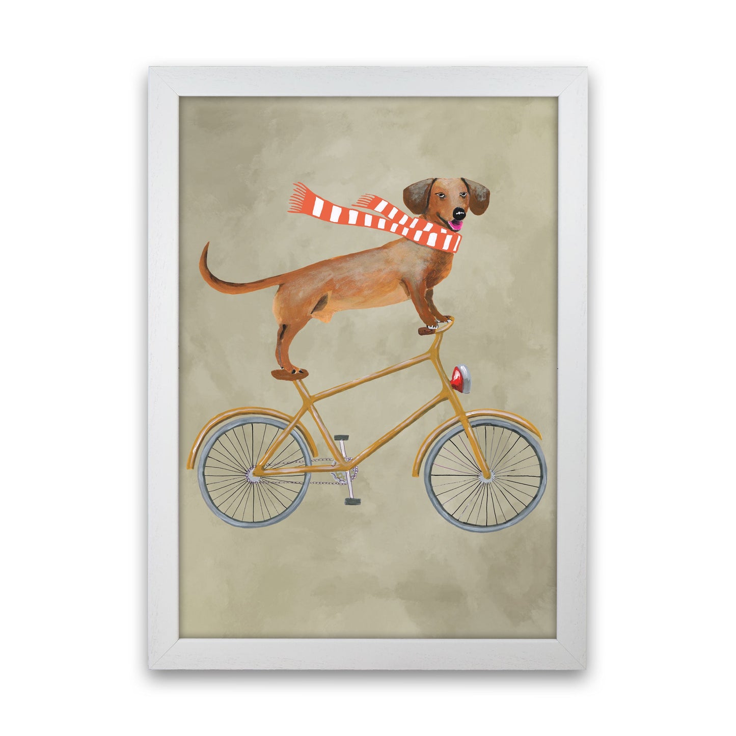 Rynx | Dachshund On Bicycle In Winter Art Print by Coco Deparis