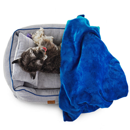 Rynx | Hampton Herringbone Bed, Cushions & Rug 3pc Set - Blue