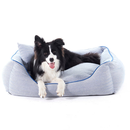 Rynx | Hampton Herringbone Bed, Cushions & Rug 3pc Set - Blue