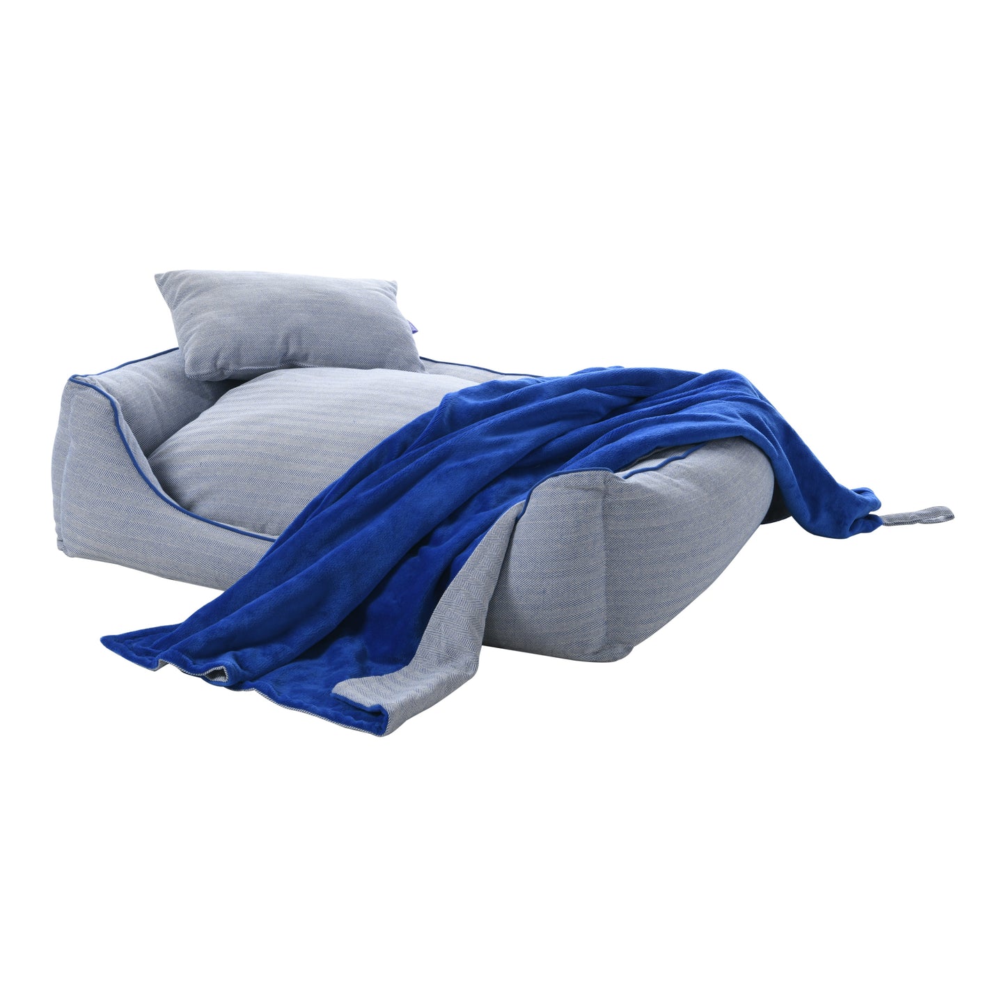 Rynx | Hampton Herringbone Bed, Cushions & Rug 3pc Set - Blue