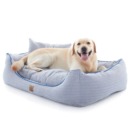 Rynx | Hampton Herringbone Bed, Cushions & Rug 3pc Set - Blue