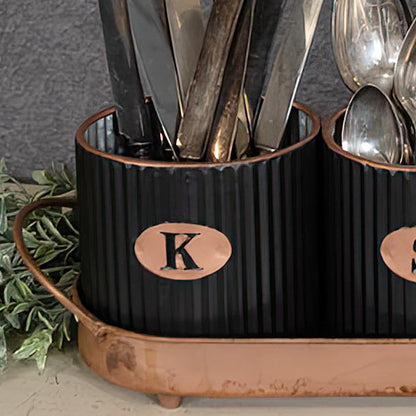 Rynx | Black metal canisters with copper-coated plate, set of 3